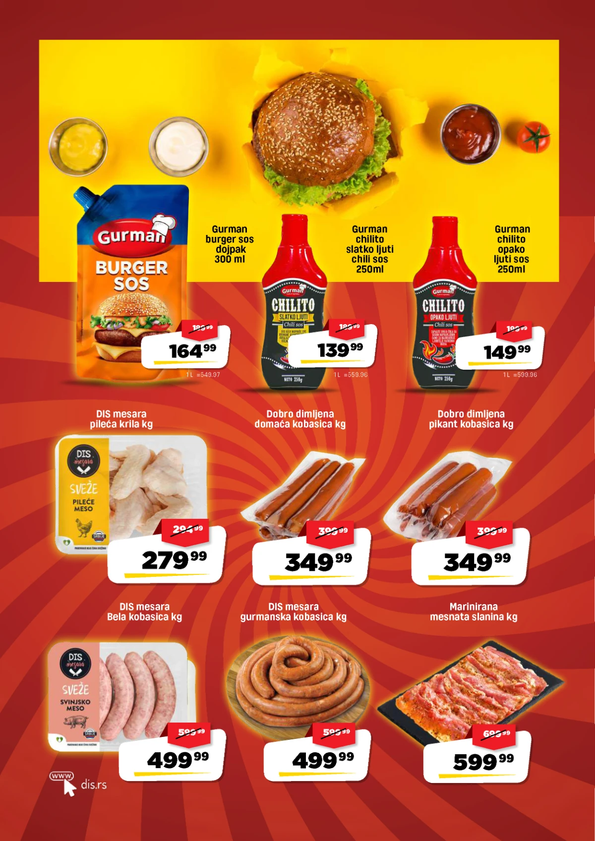 DIS katalog strana 2 – burger sos, chili sosovi, pileća krila i kobasice na akciji
