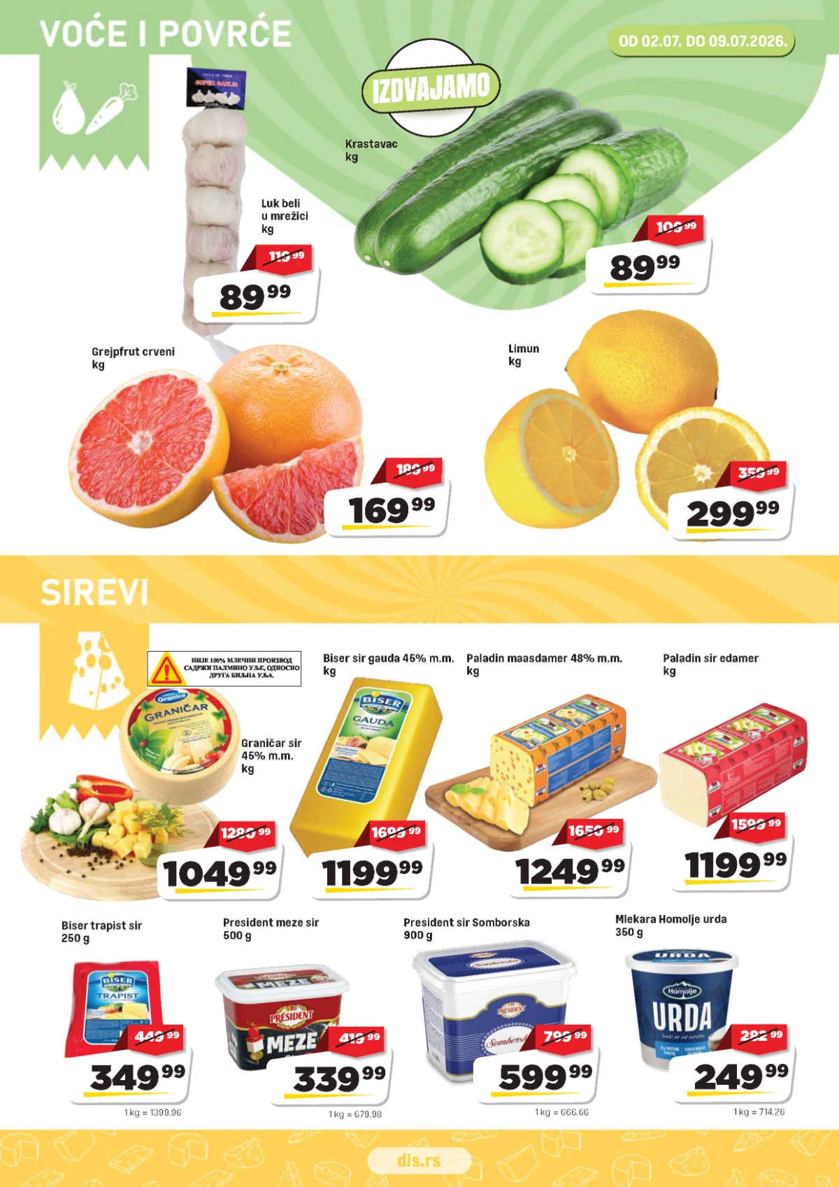 DIS katalog strana 2 – voće, povrće i sirevi na akciji
