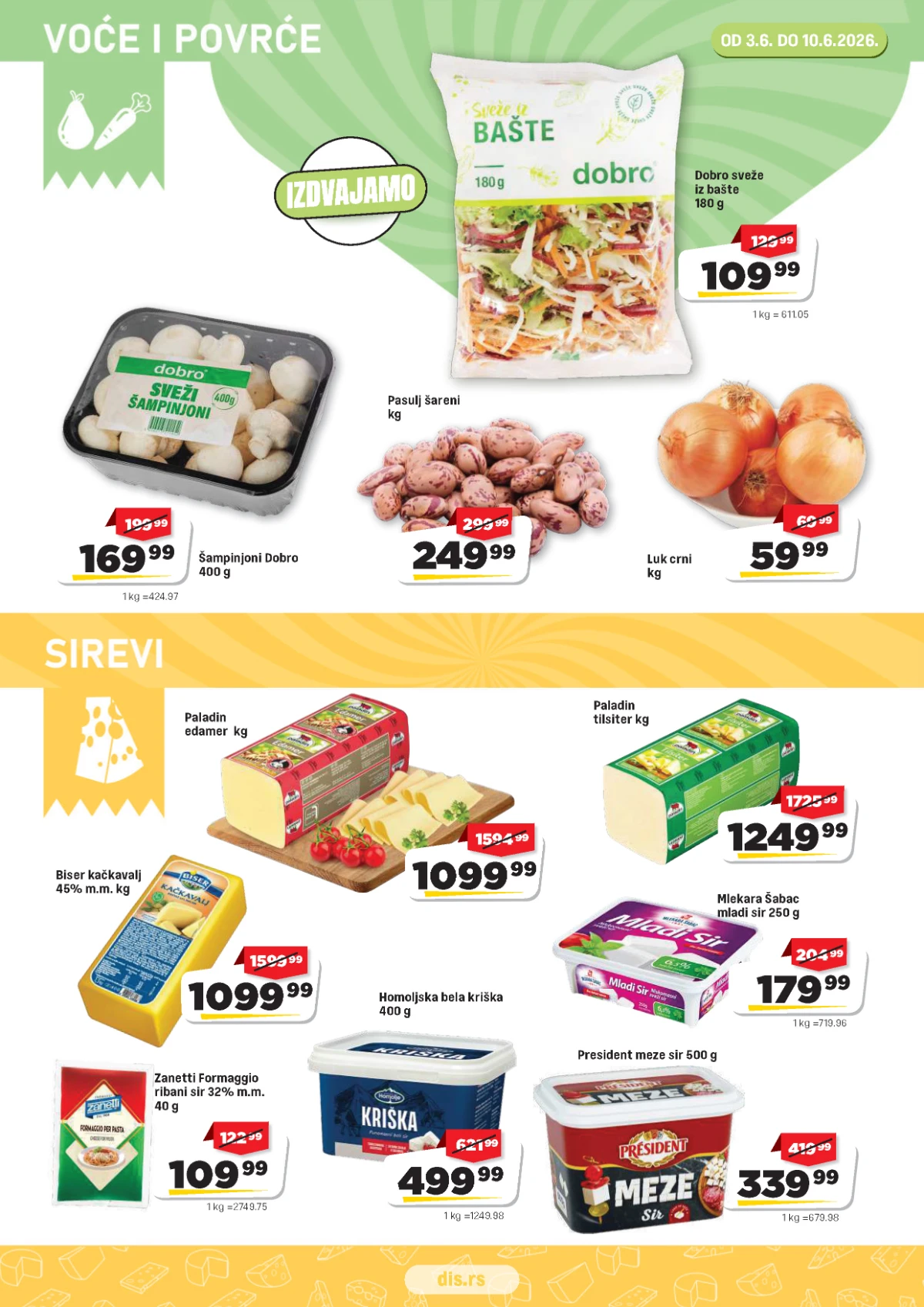 DIS katalog strana 2 – voće, povrće i sirevi na akciji