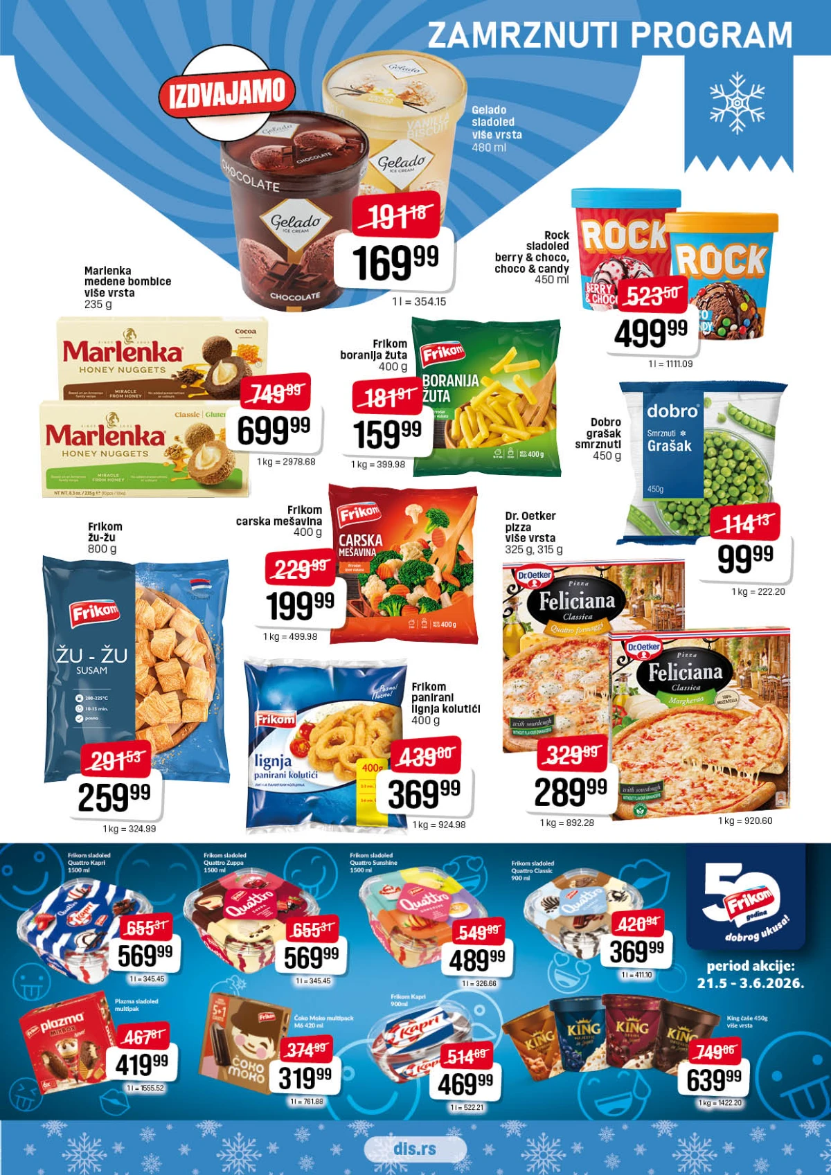 DIS katalog zamrznuti program maj i jun 2026 – sladoledi, pizza i smrznuto povrće na sniženju