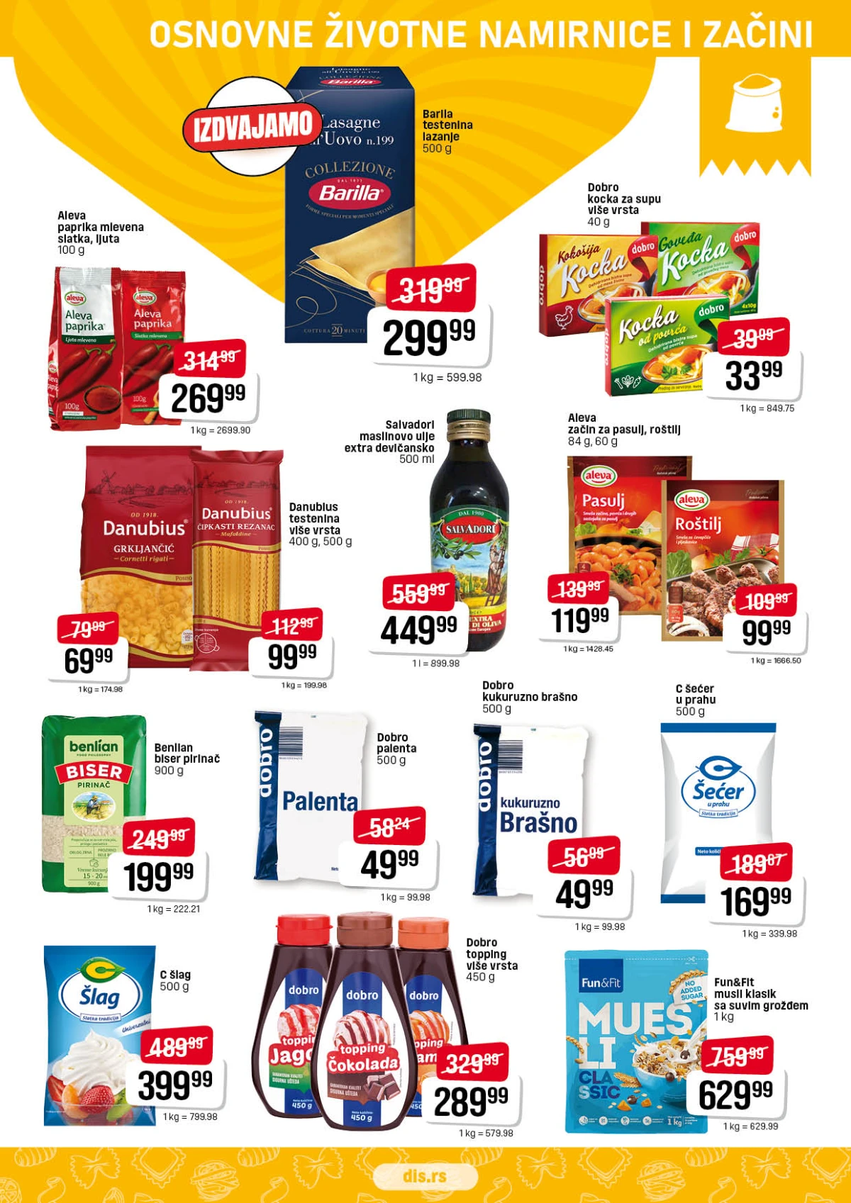 DIS osnovne životne namirnice i začini na akciji DIS katalog testenina, brašno, palenta i začini maj i jun 2026