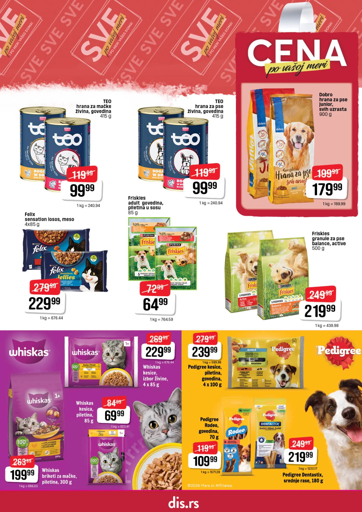 DIS katalog maj i jun 2026 – hrana za pse i mačke, Whiskas, Felix i Pedigree na akciji