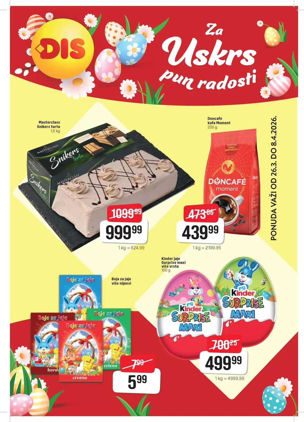 DIS katalog sniženja za Uskrs do 08.04.2026 – prehrana, piće i kućne potrepštine Srbija