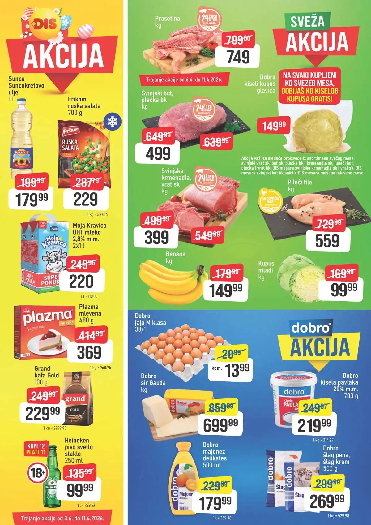 DIS nedeljna akcija katalog sniženja prehrane, pića i kućnih proizvoda do 11. aprila 2026.