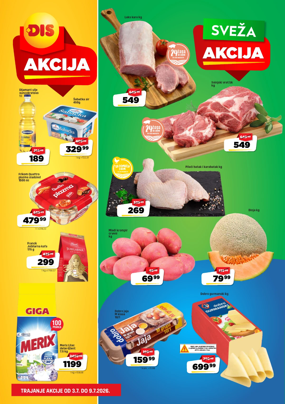 DIS akcija do 53% popusta od 03. do 09.07.2026. – prehrana, sveže meso, voće, povrće i proizvodi za svakodnevnu kupovinu