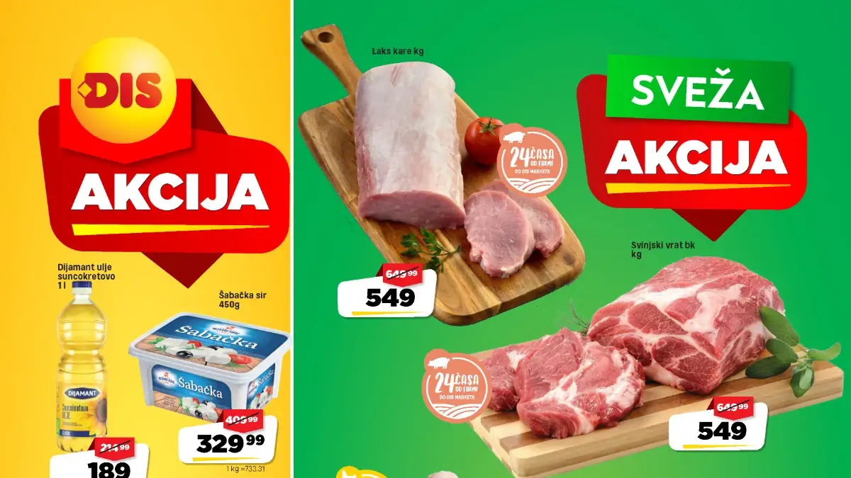 DIS akcija do 53% popusta – prehrana, sveže meso, voće, povrće i proizvodi za svakodnevnu kupovinu od 03. do 09.07.2026.