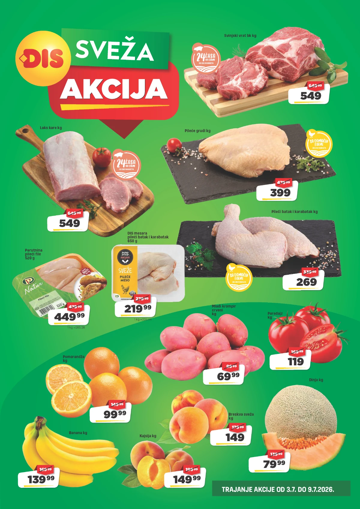 DIS katalog strana 2 – sveže meso, voće i povrće po akcijskim cenama