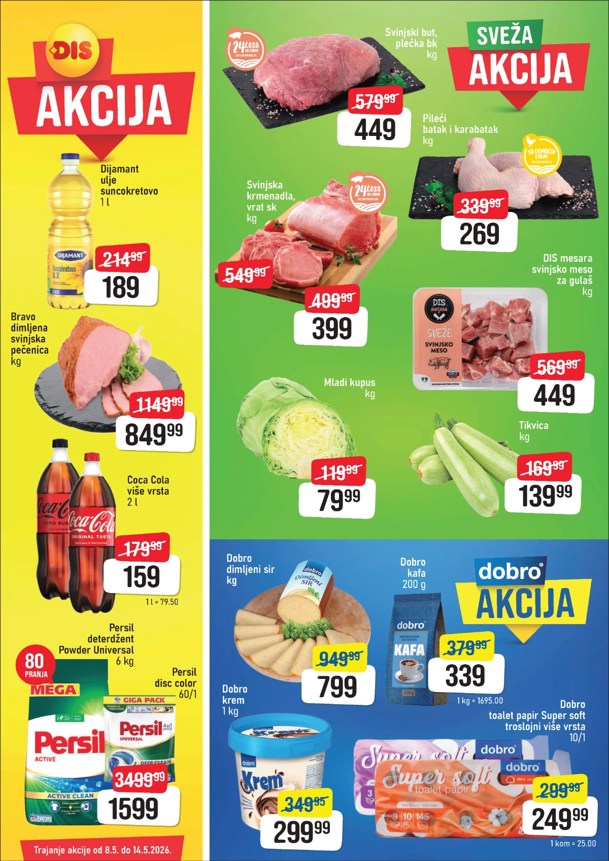 DIS akcija do 14.05.2026 – svinjski but 449 din, pileći batak 269 din i Dijamant ulje 189 din