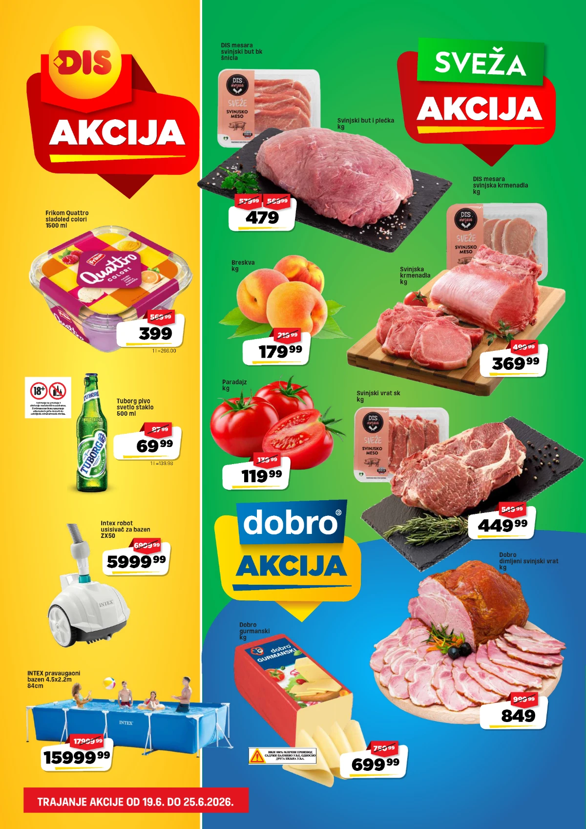 DIS akcija do 25.06.2026 – sveže meso, voće, povrće i proizvodi za domaćinstvo po akcijskim cenama