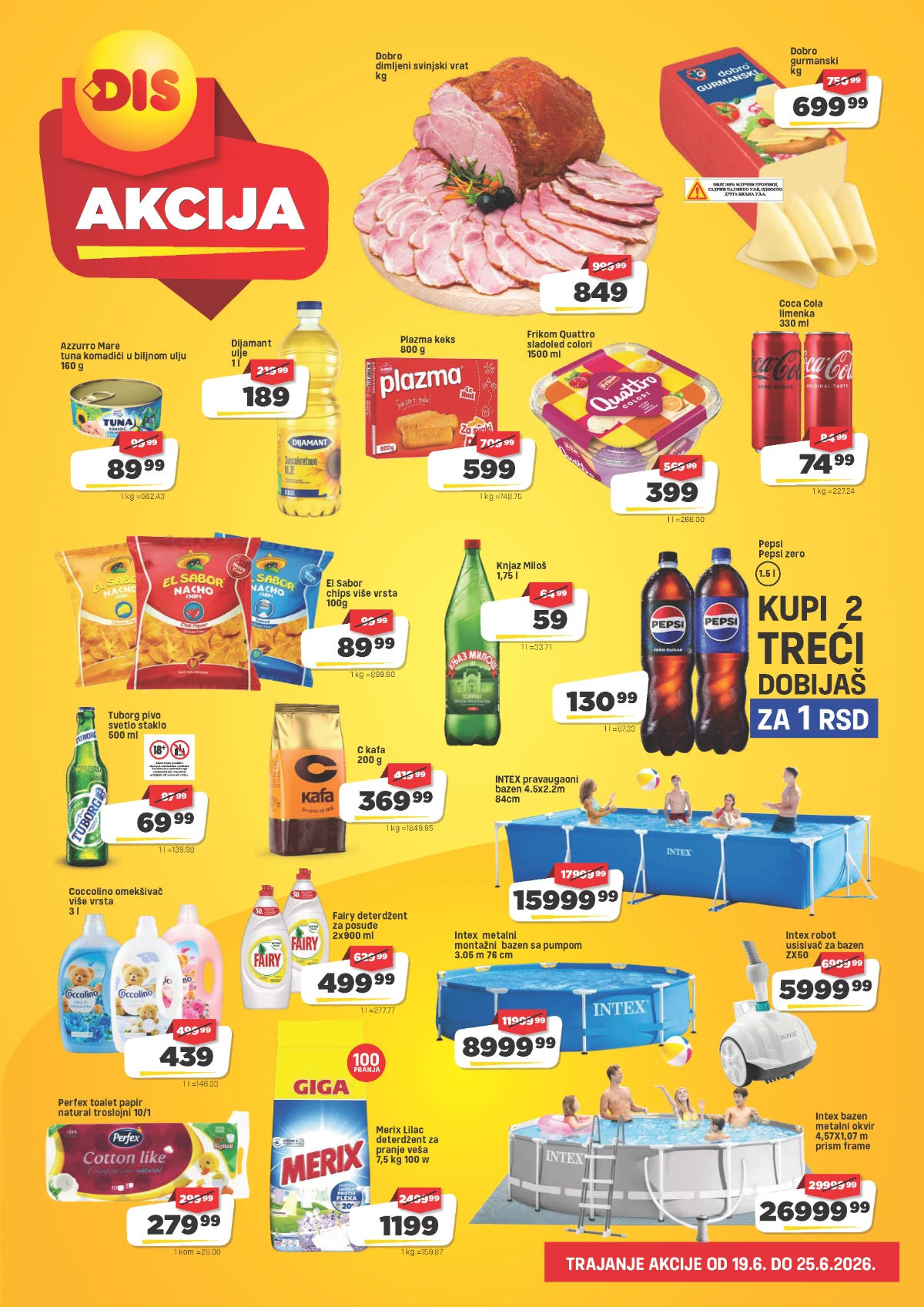 DIS katalog strana 2 – prehrana, pića, slatkiši, kućna hemija i letnji proizvodi na akciji
