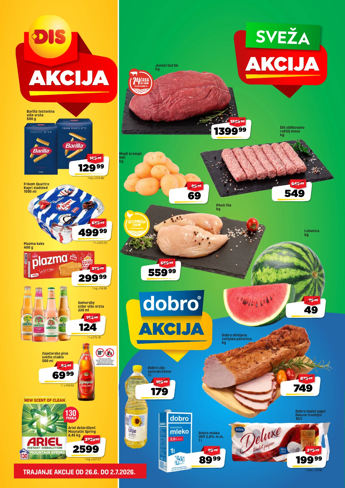 DIS akcija do 50% popusta – sveža ponuda prehrane, mesa, voća i proizvoda za domaćinstvo do 02.07.2026.