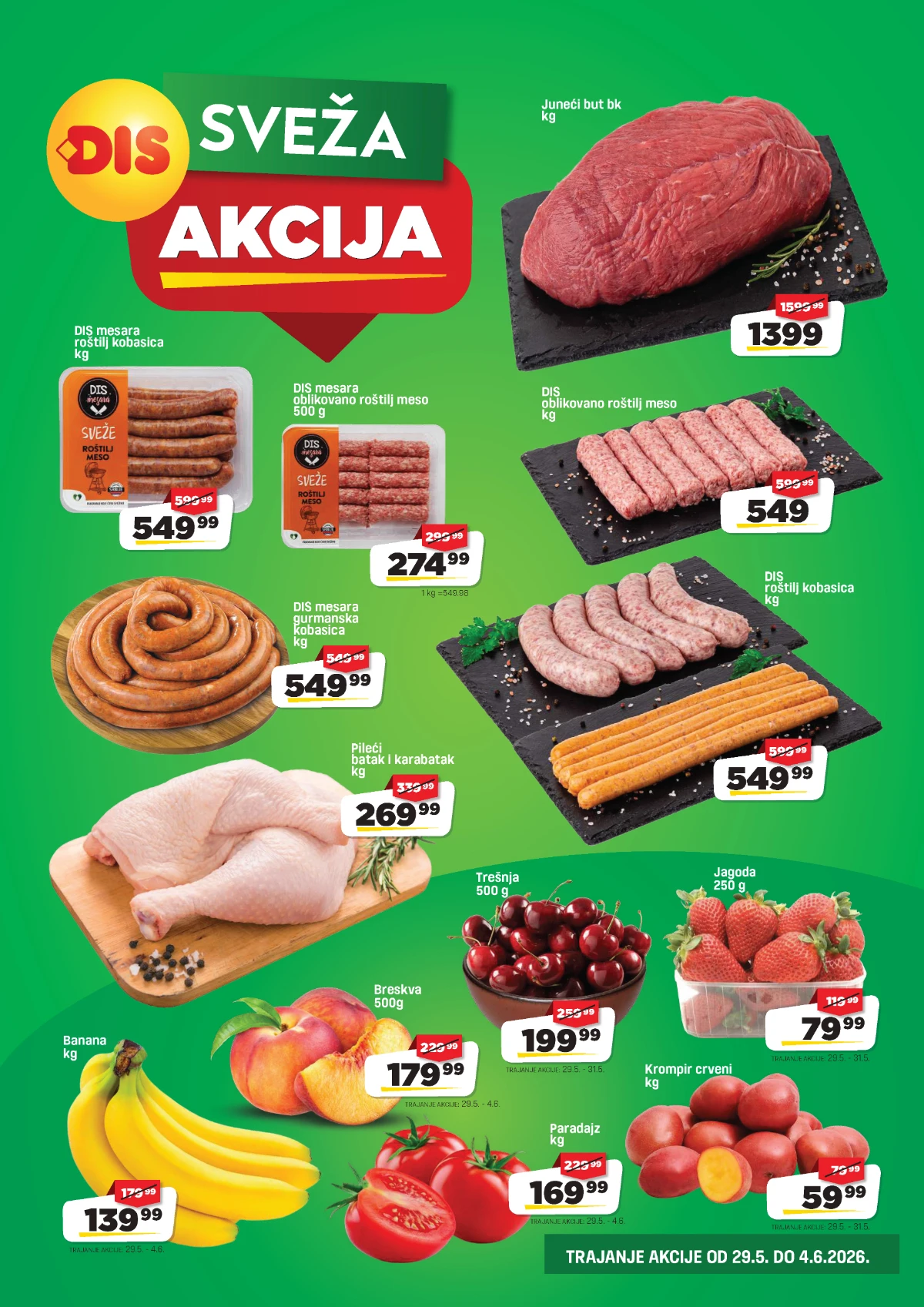 DIS katalog strana 3 – juneći but, pileće meso, trešnje, jagode i banane na akciji