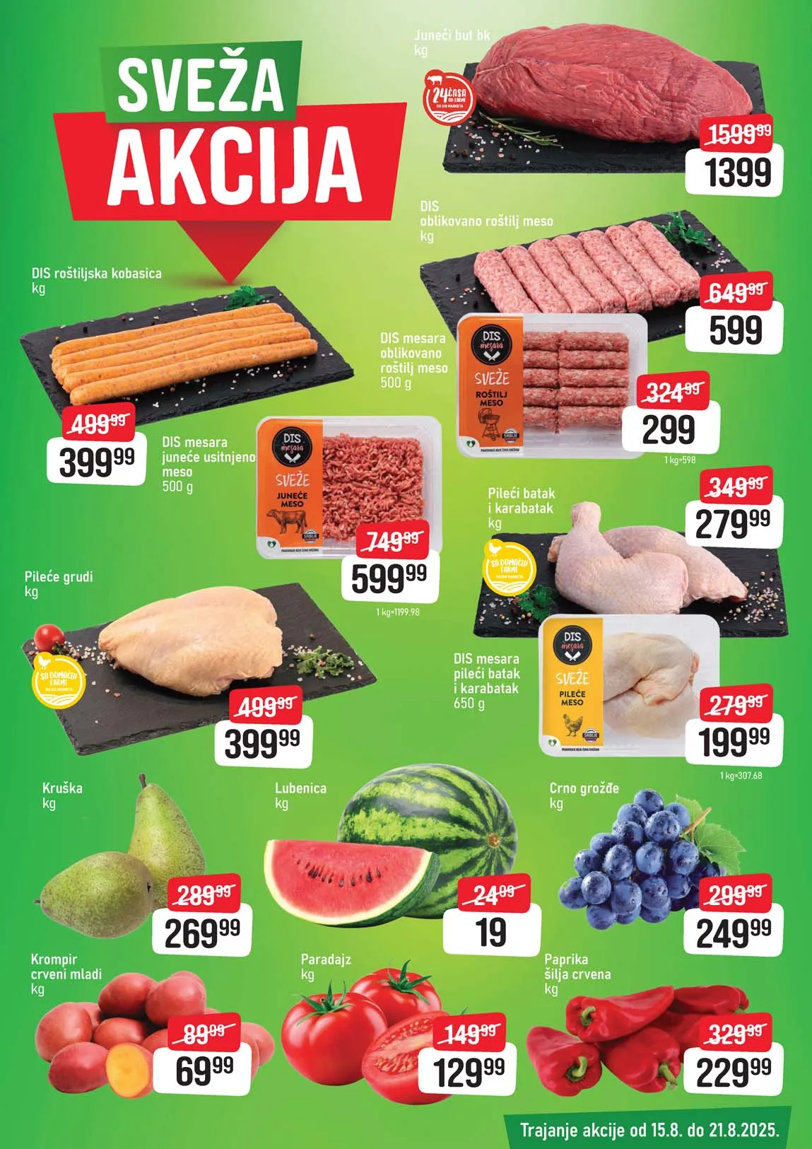 DIS market - Sveža akcija sniženja do 21.08.2025! Popusti na sveže proizvode!
