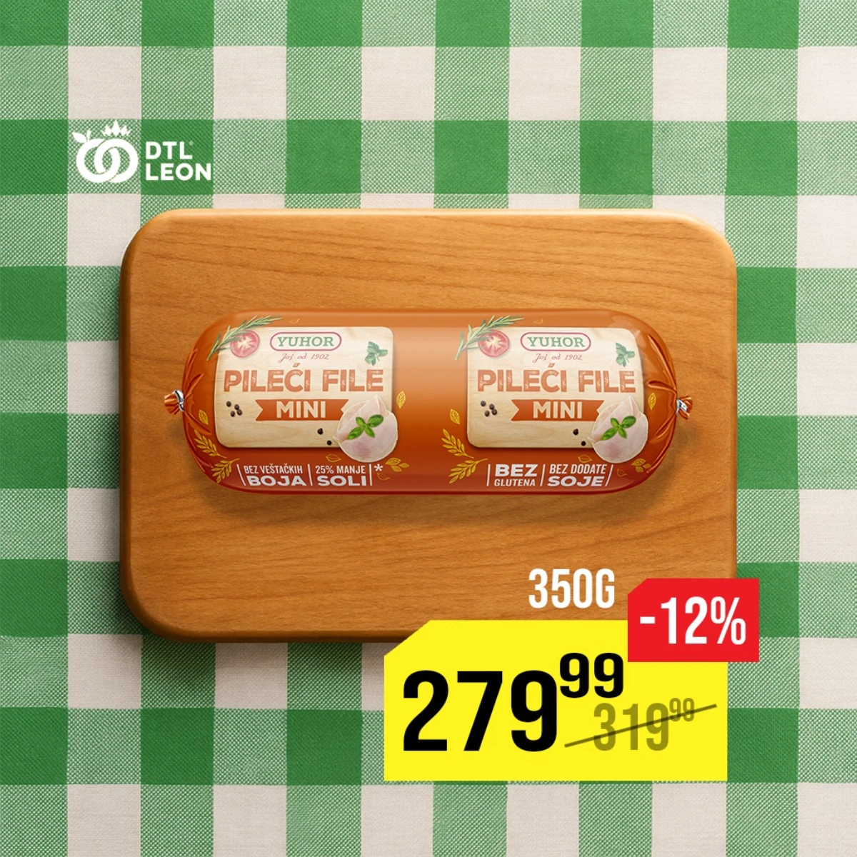 DTL Leon akcija maj 2026 pileći file mini Yuhor 350 g 279,99 din sniženje 12 posto