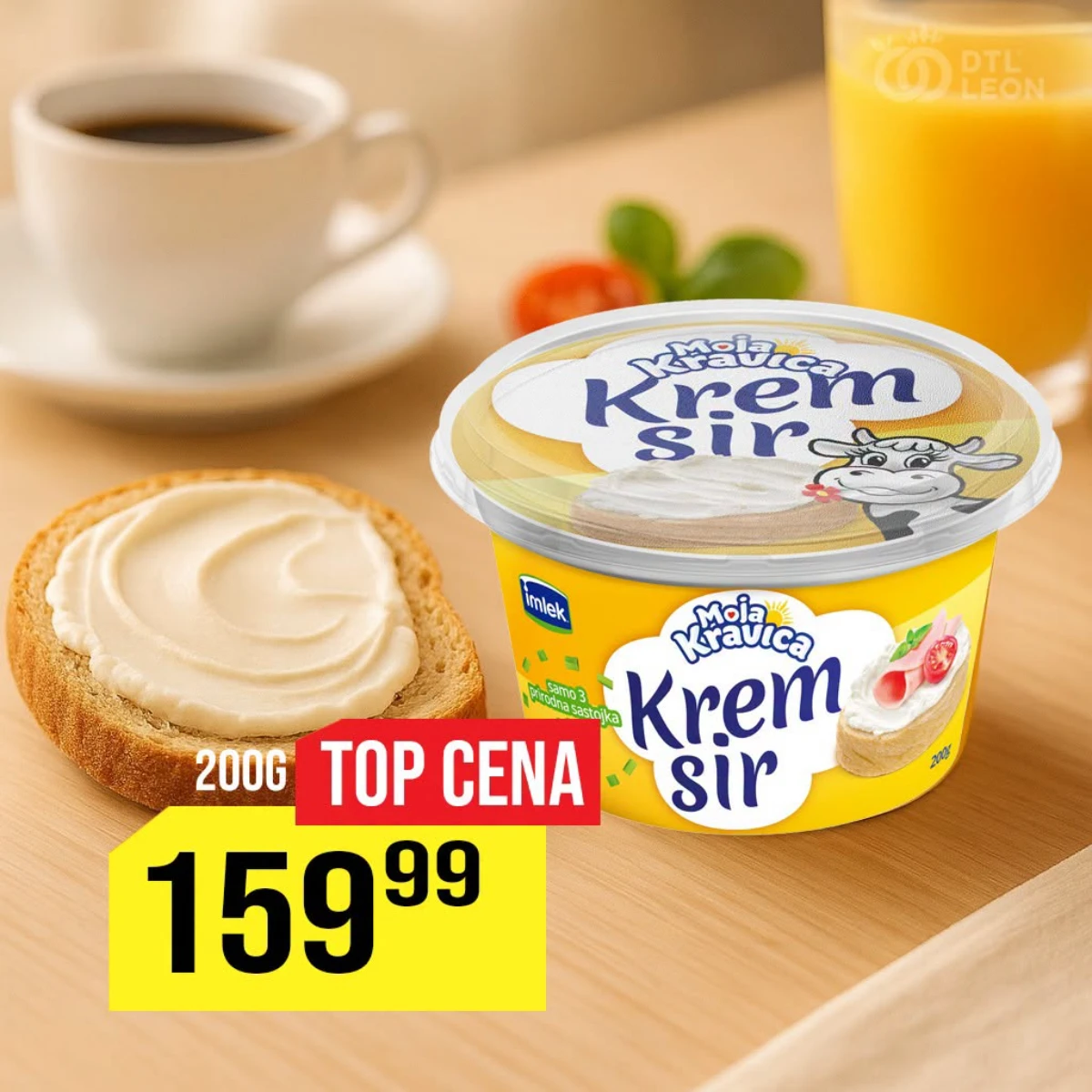 Moja Kravica krem sir 200 g po TOP ceni u DTL Leon akciji do 02.08.2026.