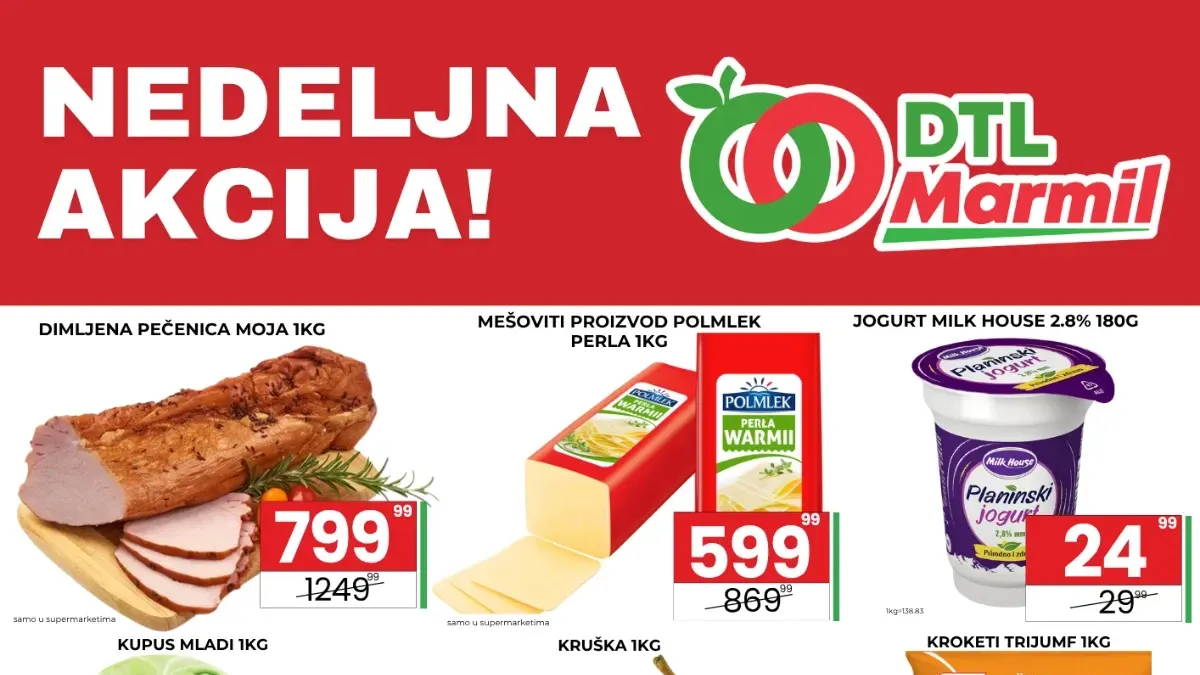 DTL Marmil nedeljna akcija do 13.08.2026. – dimljena pečenica, sir, jogurt, voće, povrće i kućna hemija po sniženim cenama