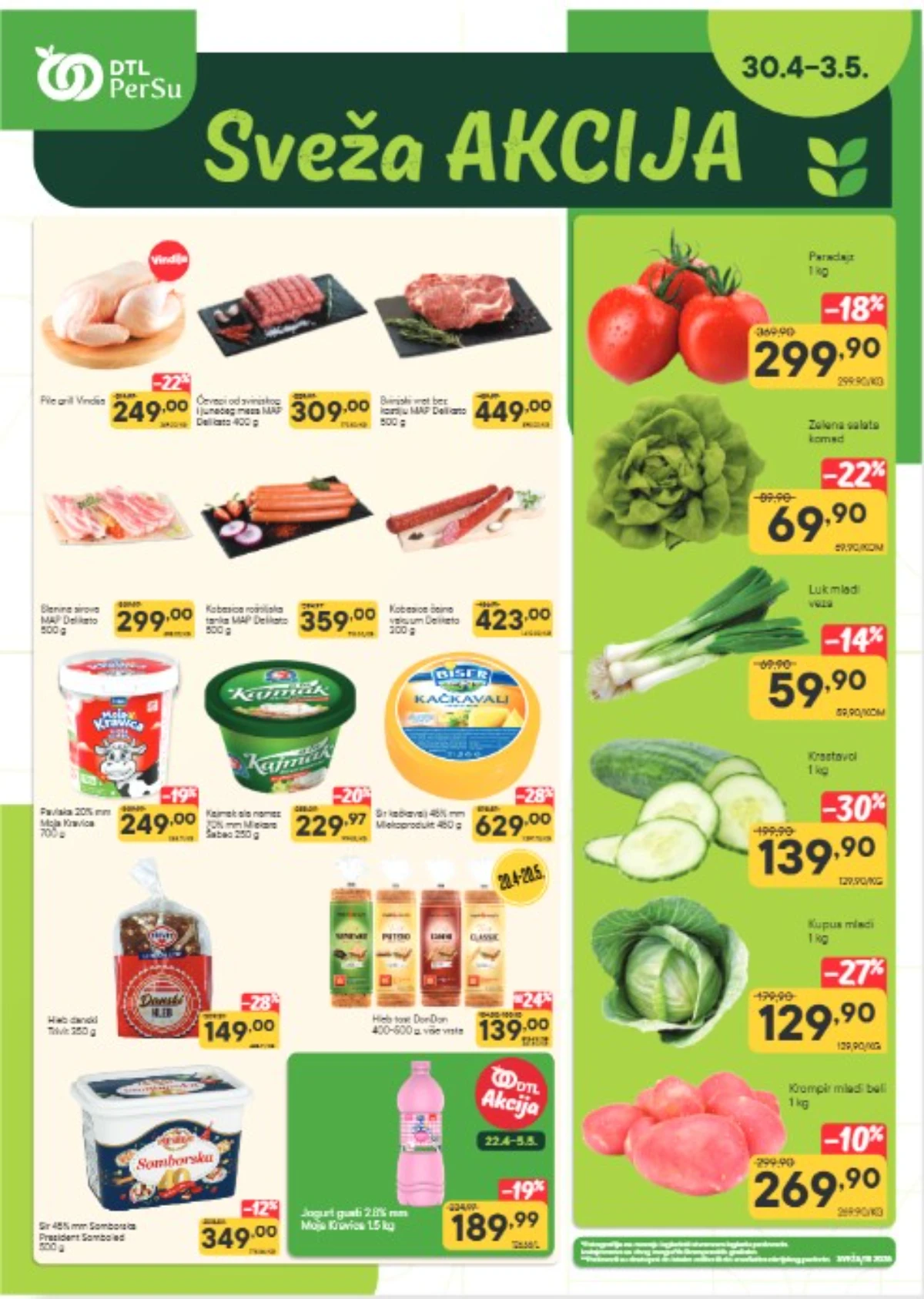 Persu akcija – paradajz 299,90 RSD, zelena salata 69,90 RSD, krastavac 139,90 RSD i kupus sniženje do 03.05.2026