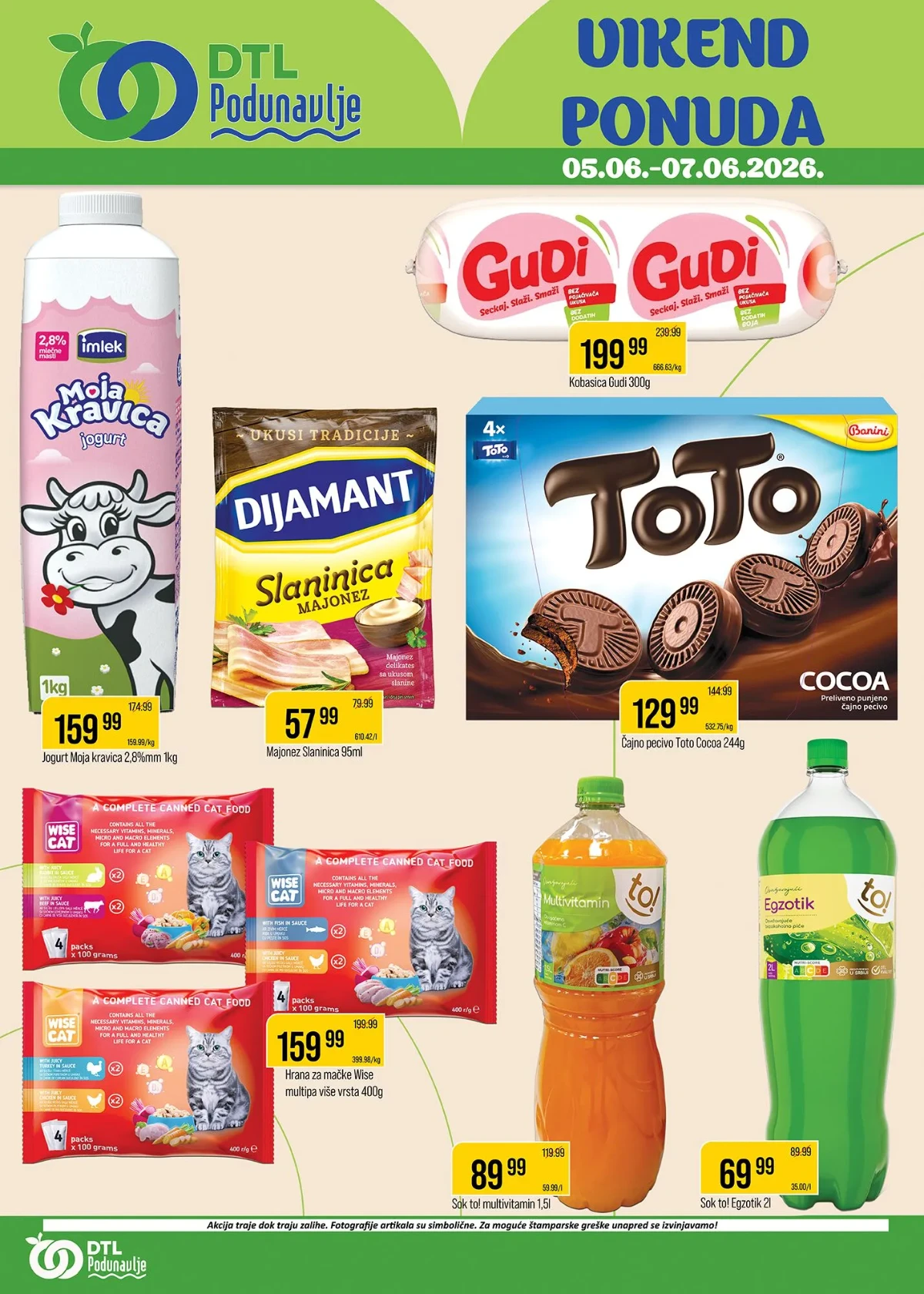 DTL Podunavlje vikend akcija do 07.06.2026 – jogurt, kobasice, sokovi i slatkiši po akcijskim cenama