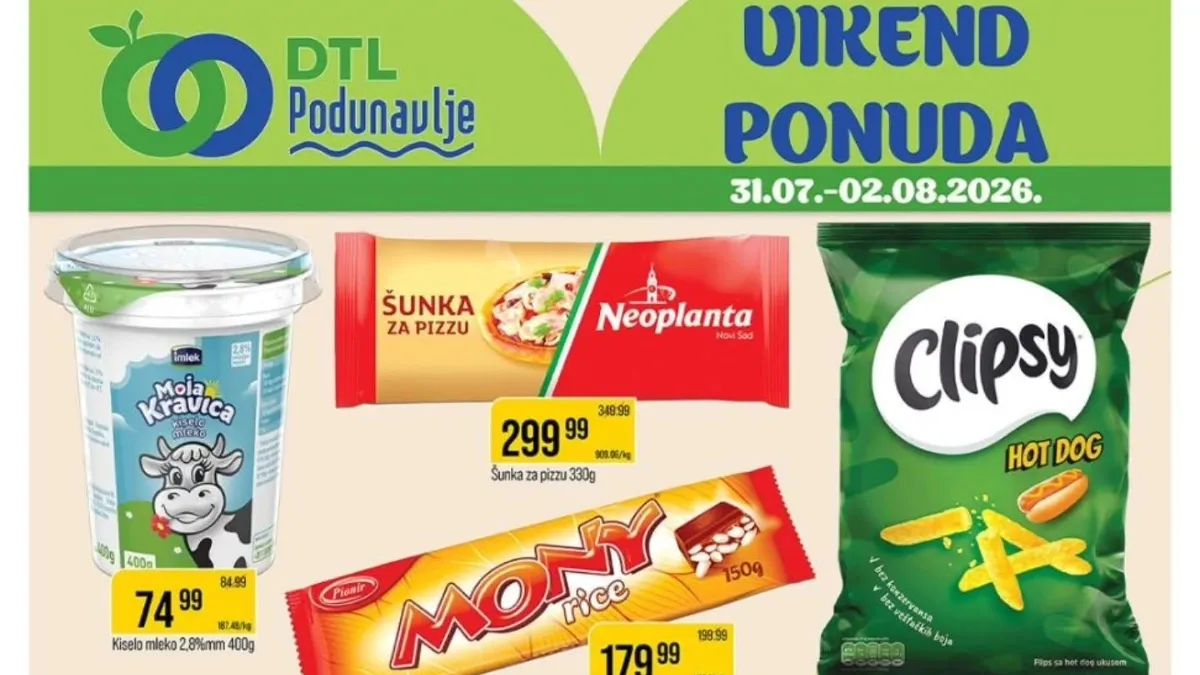 DTL Podunavlje vikend ponuda do 02.08.2026. – akcijske cene za mlečne proizvode, grickalice, keks, pivo, dezodoranse i druge proizvode