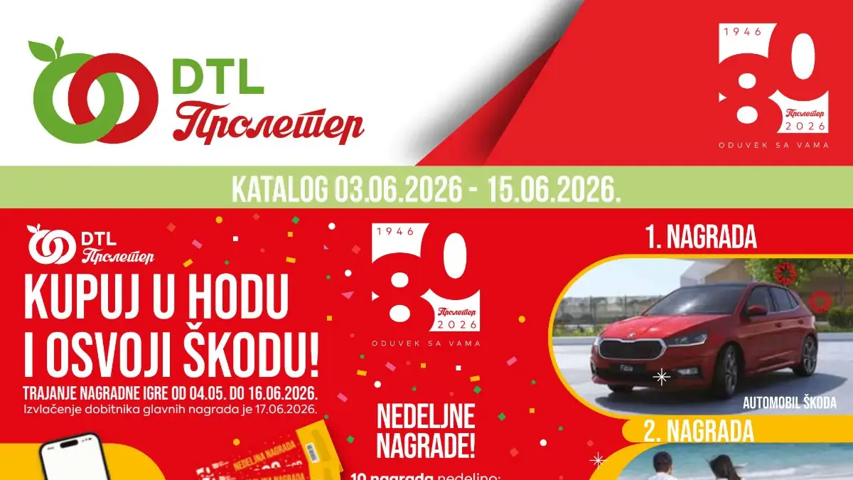 DTL Proleter katalog akcija do 15.06.2026 – prehrana, kućna hemija i svakodnevna kupovina na sniženju