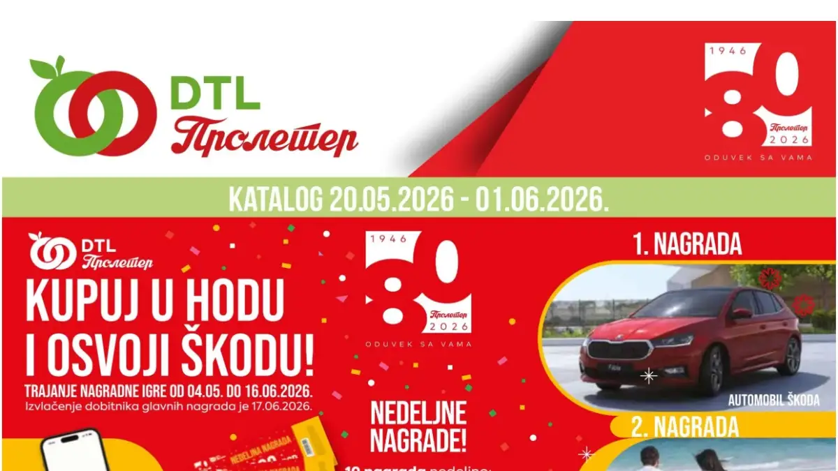 DTL Proleter akcija do 01.06.2026 – prehrana, piće, hemija i kućne potrepštine na sniženju do 44%