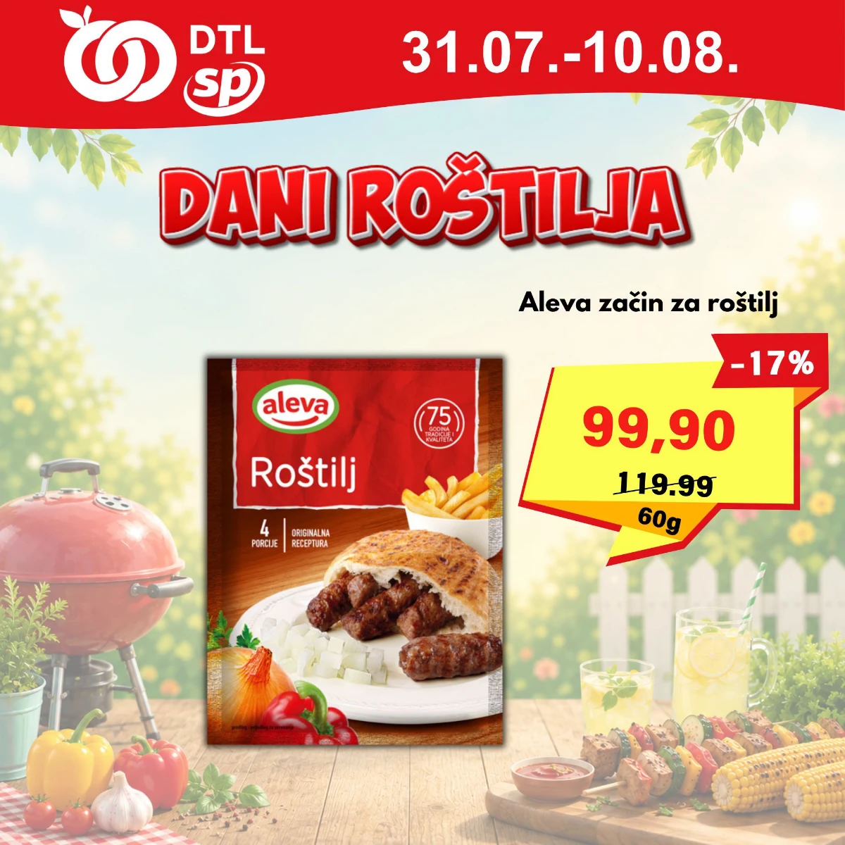 DTL SP Marketi Dani roštilja do 10.08.2026. – Aleva začin za roštilj 60 g po akcijskoj ceni od 99,90 dinara