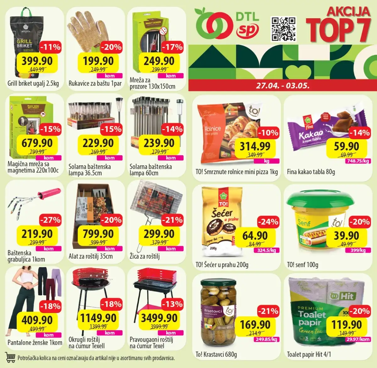 DTL SP marketi TOP 7 sniženja do 03.05.2026 roštilj piće kućni proizvodi prva strana