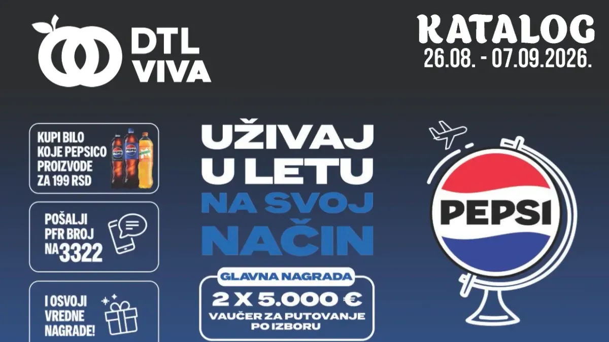 DTL Viva katalog od 26.08. do 07.09.2026. sa akcijskim cenama prehrane, pića, kućne hemije i nagradnom igrom za putovanja