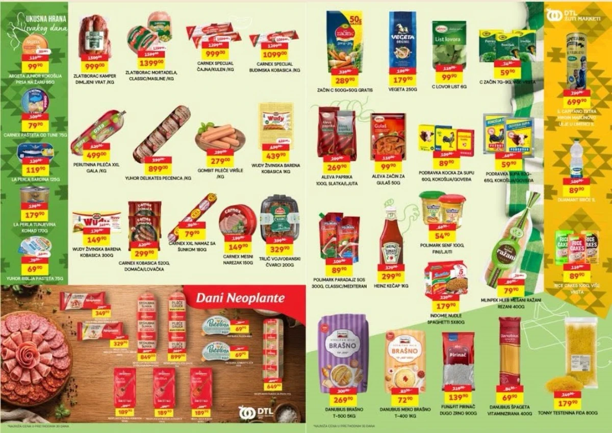 DTL Žuti Marketi akcija – mesne prerađevine, začini, testenine i osnovne namirnice