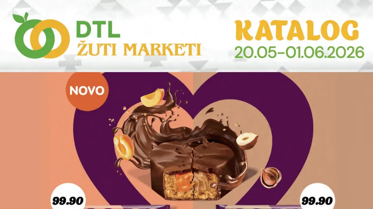 DTL Žuti Marketi katalog 20.05–01.06.2026 – Plazma, kafa, suhomesnato i kućna hemija na akciji DTL Žuti Marketi akcija do 01.06.2026 – Plazma, kafa, grickalice, suhomesnato i kućna hemija po nižim cenama