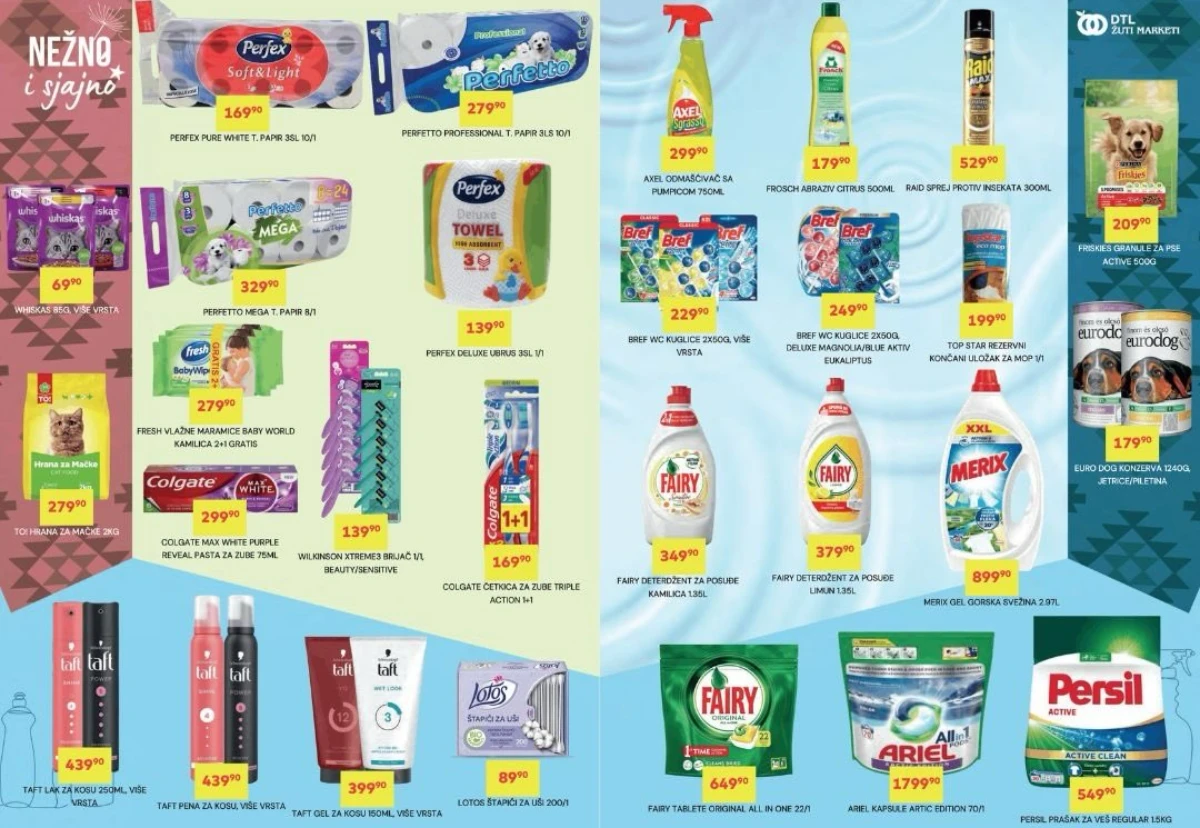DTL Žuti Marketi katalog 20.05–01.06.2026 – kućna hemija, higijena i proizvodi za domaćinstvo – strana 6 DTL Žuti Marketi akcija do 01.06.2026 – Fairy, Ariel, Persil i Perfex proizvodi na akciji