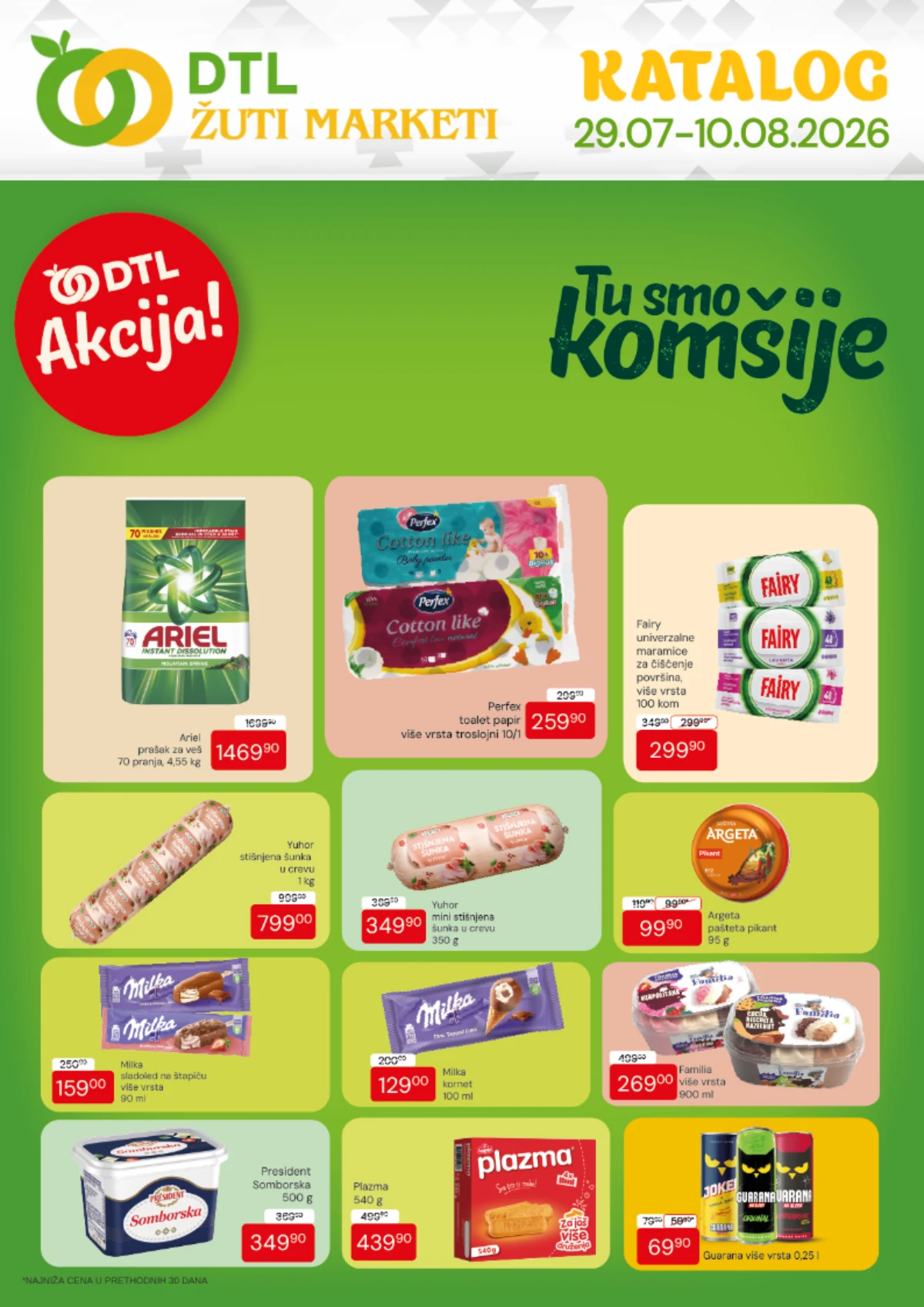 DTL Žuti Marketi akcija do 10.08.2026. donosi snižene cene za prehranu, kućnu hemiju, slatkiše, pića i proizvode za domaćinstvo