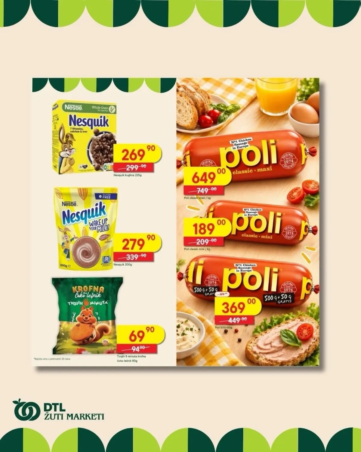 DTL Žuti Market katalog – Nesquik proizvodi, kroasan i Poli pileća kobasica po akcijskim cenama