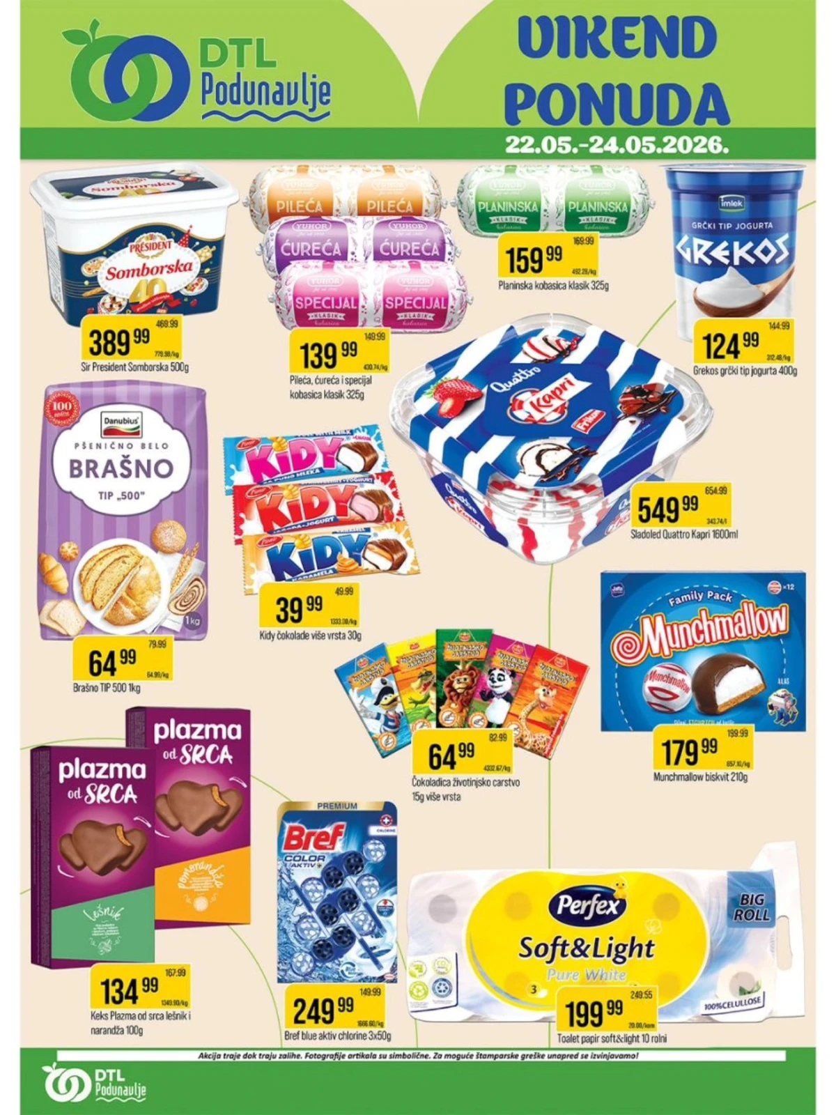 DTL Podunavlje akcija do 24.05.2026 – Quattro 549,99 din, Perfex 199,99 din i vikend kupovina po nižim cenama