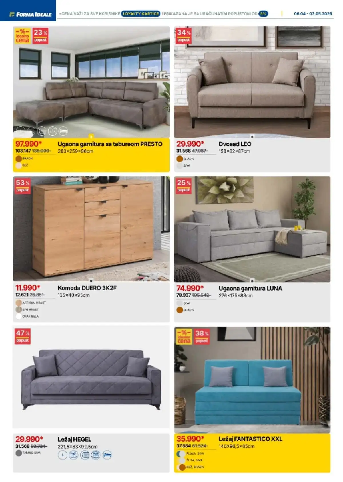 Forma Ideale katalog nameštaja – dnevne sobe i garniture na akciji do 02. maja 2026.