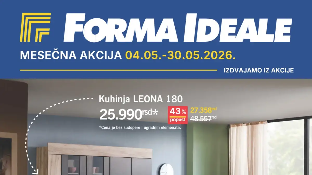 Forma Ideale mesečna akcija maj 2026 – kuhinje, garniture, ormari i dušeci na sniženju do 56%