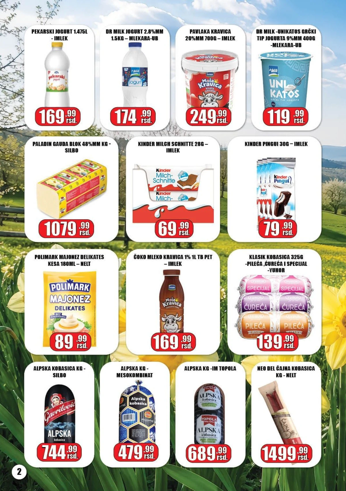 Gala Market katalog strana 2 – jogurt, kobasice, Kinder i mlečni proizvodi na akciji do 31.05.2026.