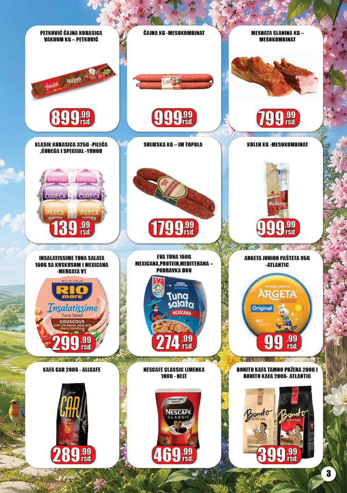 Gala Market katalog strana 3 – kobasice, kulen, tuna salate, paštete i kafa po akcijskim cenama
