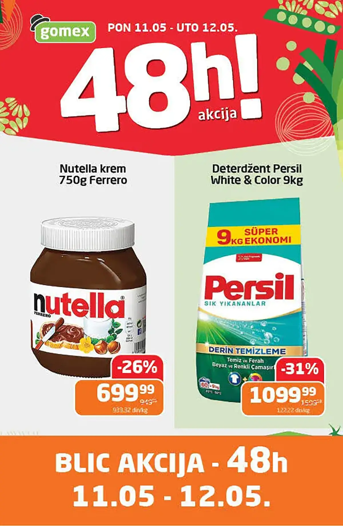 Gomex 48h akcija 11–12.05.2026 Nutella 750g i Persil 9kg na snizenju do 31 posto