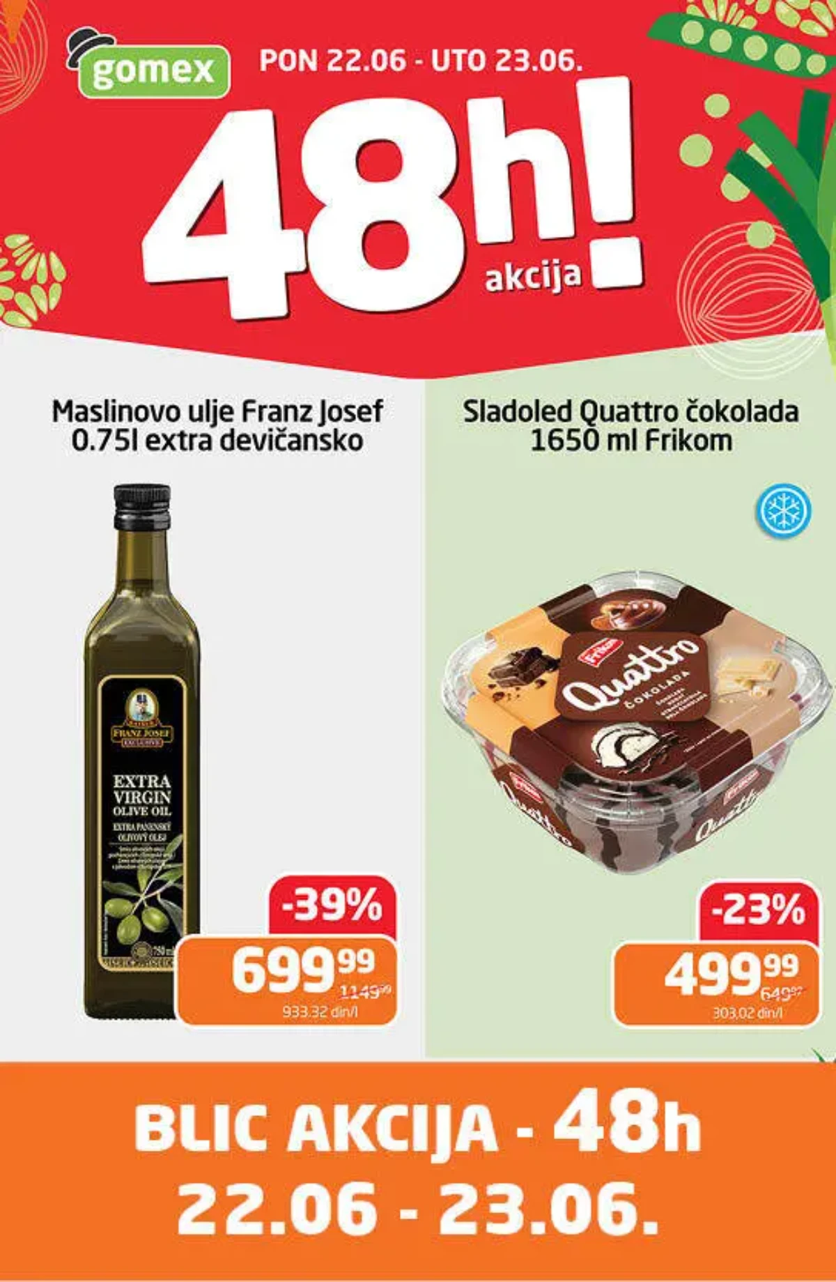Gomex 48h akcija 22. i 23.06.2026 – maslinovo ulje, sladoled i brojni proizvodi na sniženju