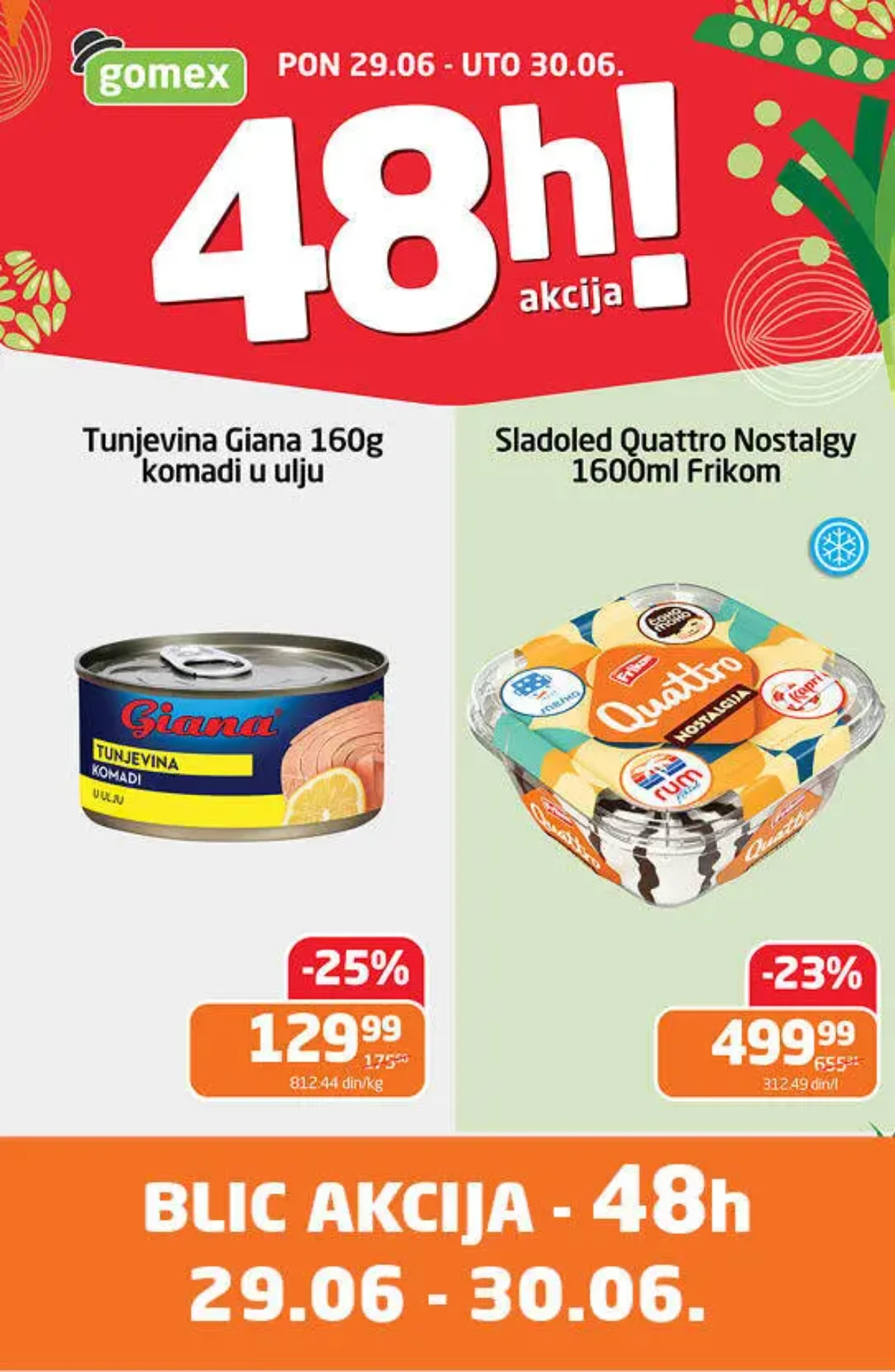 Gomex 48h akcija 29. i 30.06.2026 – dvodnevna ponuda sa popustima do 25% na proizvode za svakodnevnu kupovinu