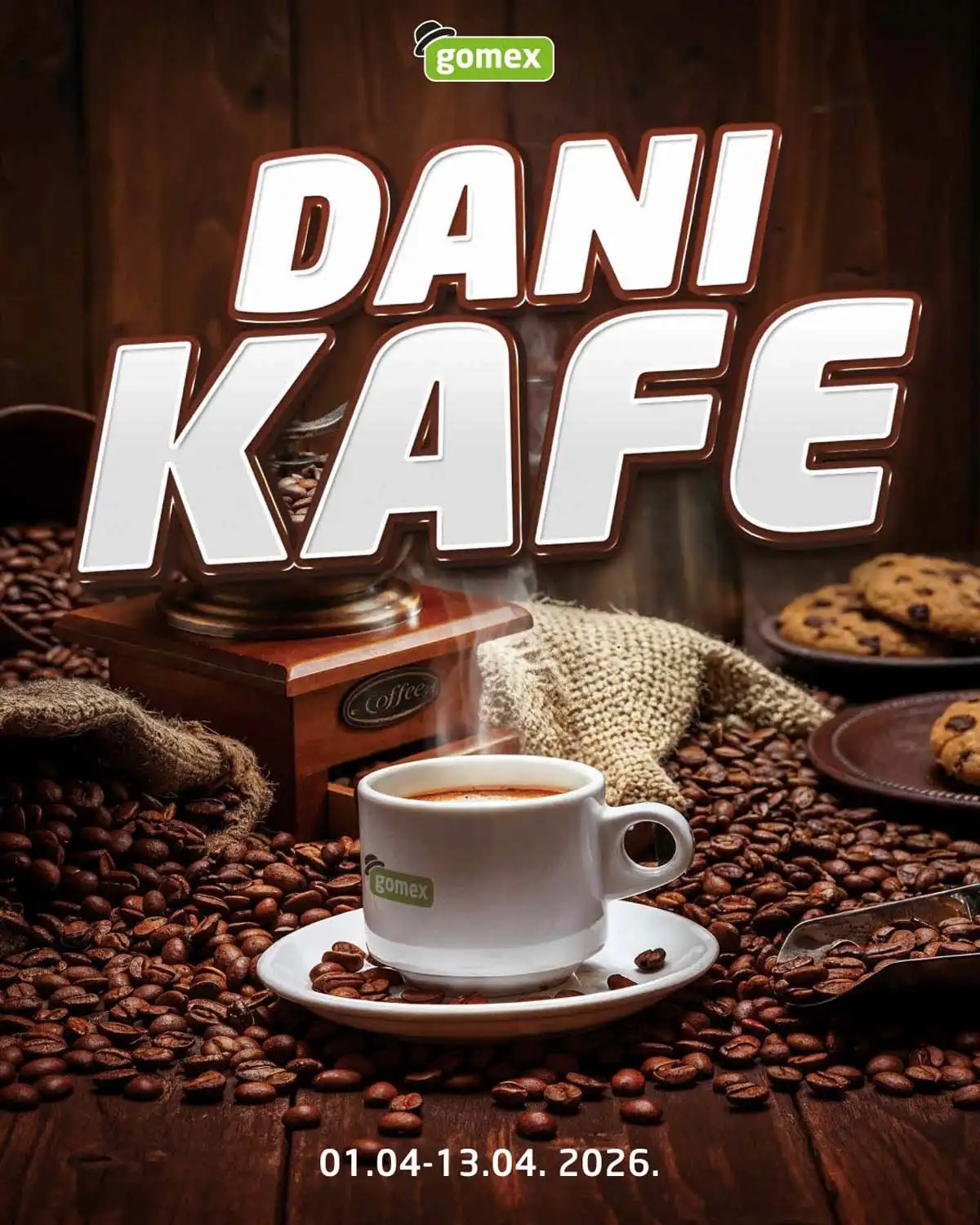 Gomex Dani kafe katalog – sniženja do 22% do 13.04.2026 strana 1 Gomex Dani kafe strana 1 – popusti do 22% na kafu i napitke do 13.04.2026