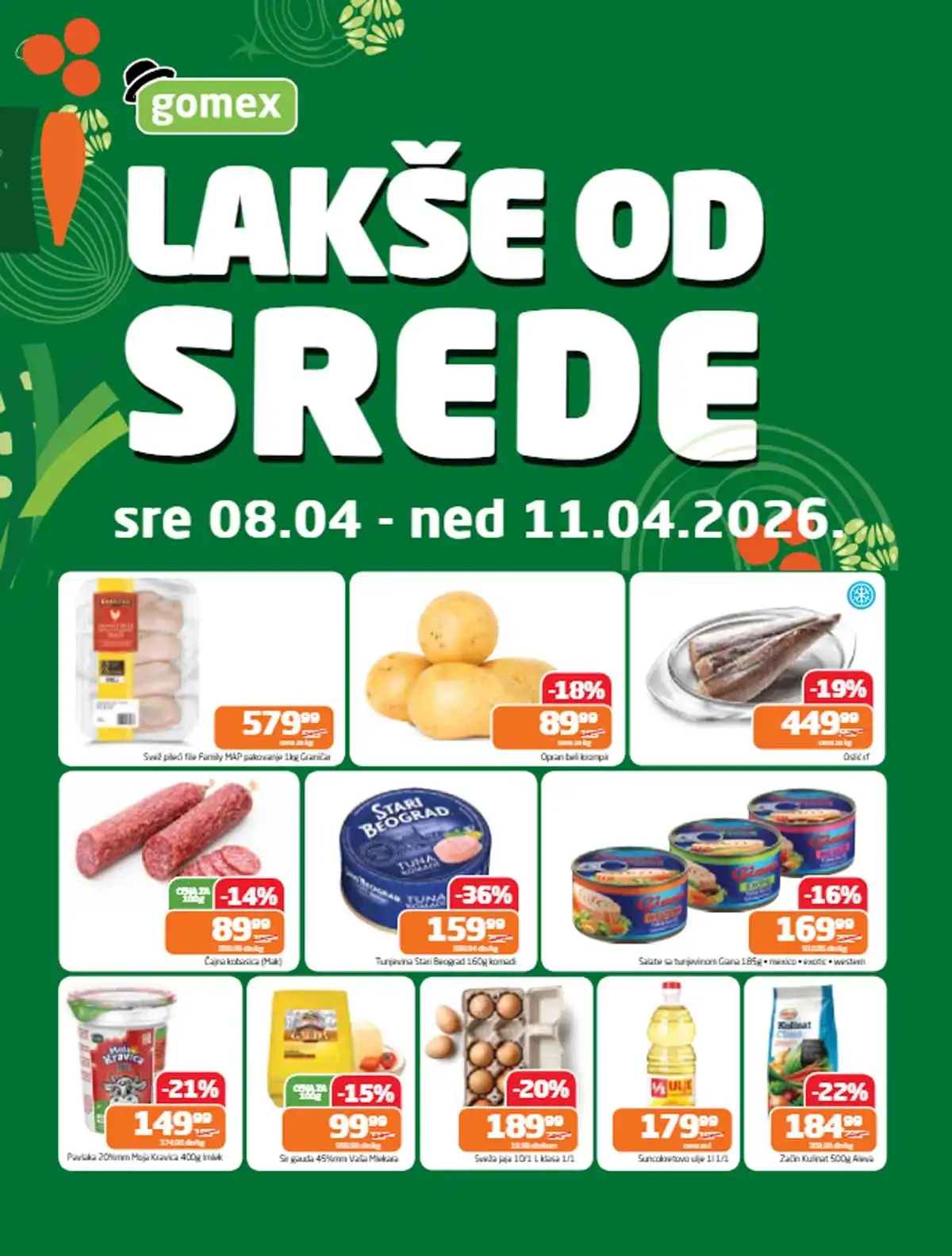 Gomex akcija Lakše od srede katalog sniženja do 11.04.2026 – prehrana, voće, meso i kućni proizvodi