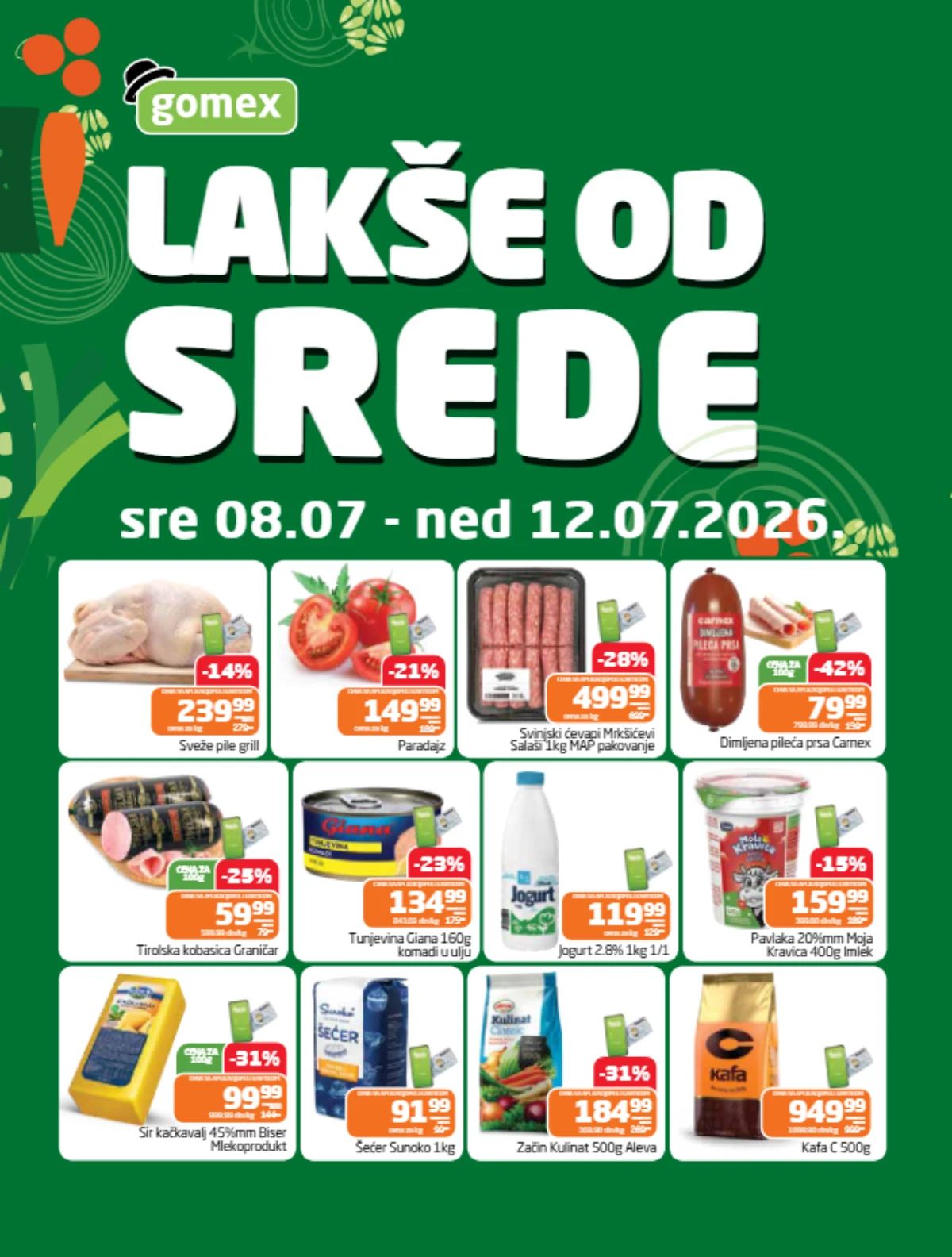 Gomex katalog Lakše od srede od 08. do 12.07.2026. – akcija na prehranu, pića i proizvode za svakodnevnu kupovinu