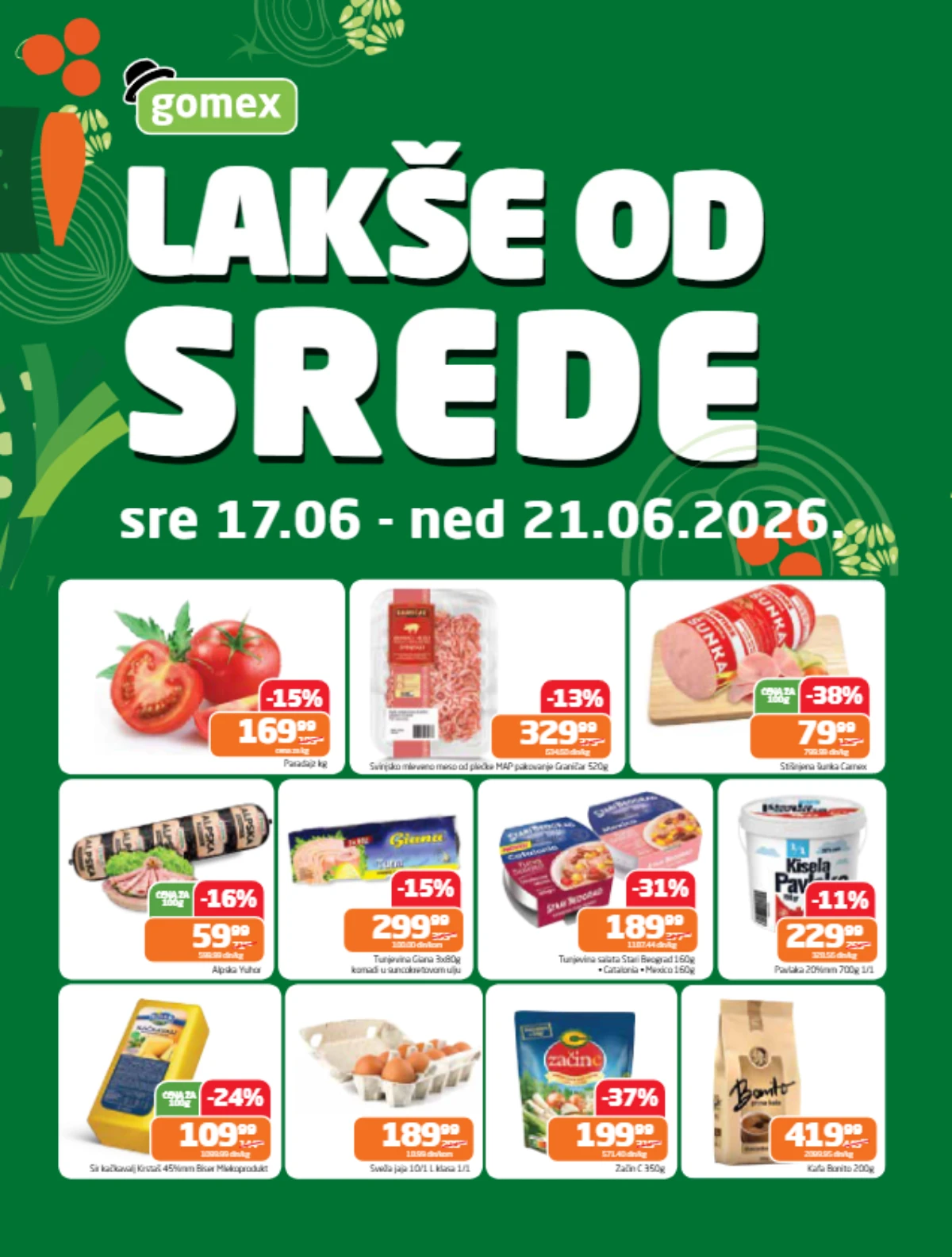 Gomex katalog Lakše od srede do 21.06.2026 – prehrana, delikatesi, mlečni proizvodi i svakodnevna kupovina