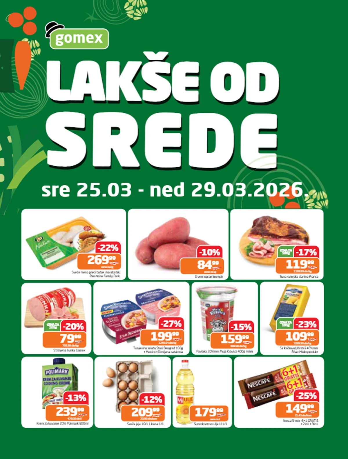Gomex akcija Lakše od srede katalog sniženja do 29.03.2026 – prehrana, voće, meso i kućni proizvodi
