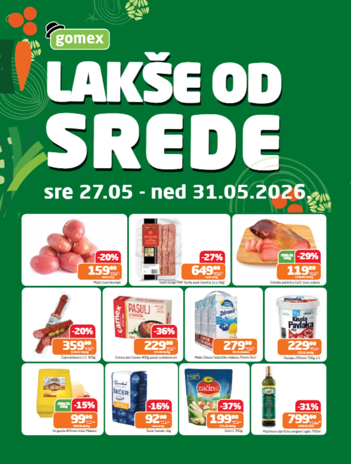 Gomex Lakše od srede katalog do 31. maja 2026 – krompir, kobasica, mleko, pavlaka i prehrambeni proizvodi na akciji u Srbiji