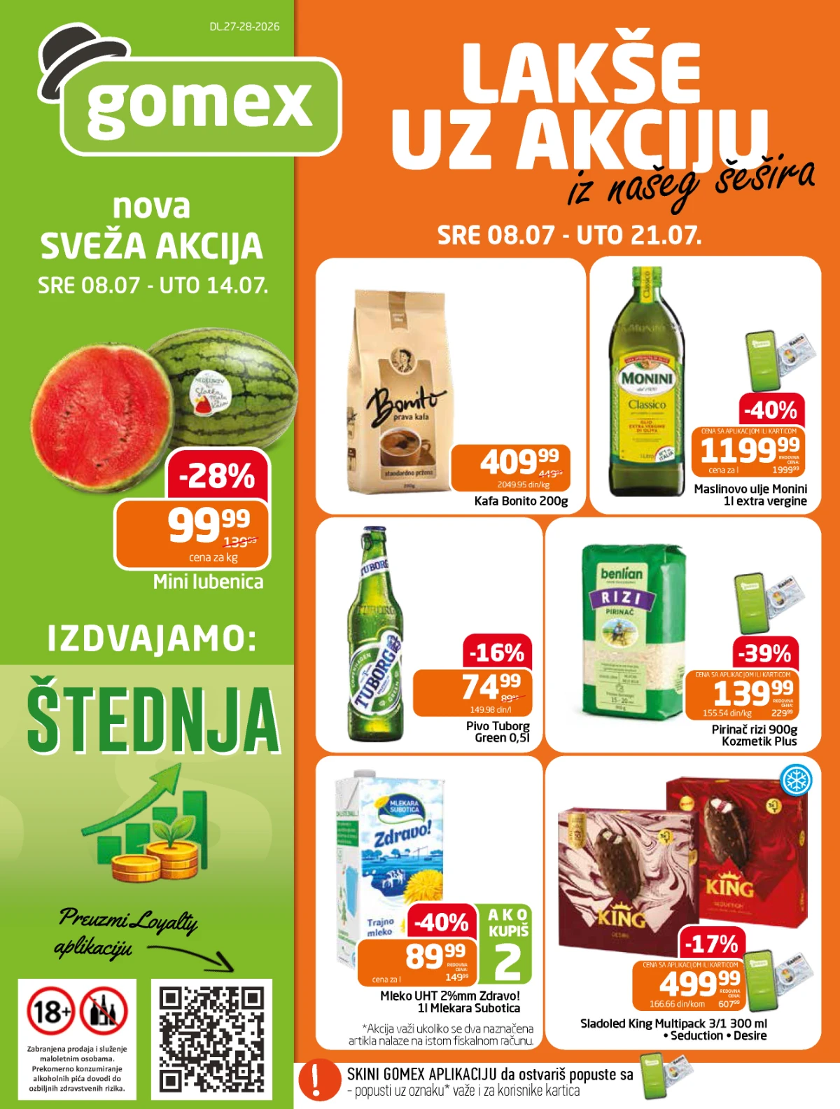 Gomex katalog od 08. do 21.07.2026. donosi akcijske cene, svežu ponudu i popuste do 42% uz Loyalty program