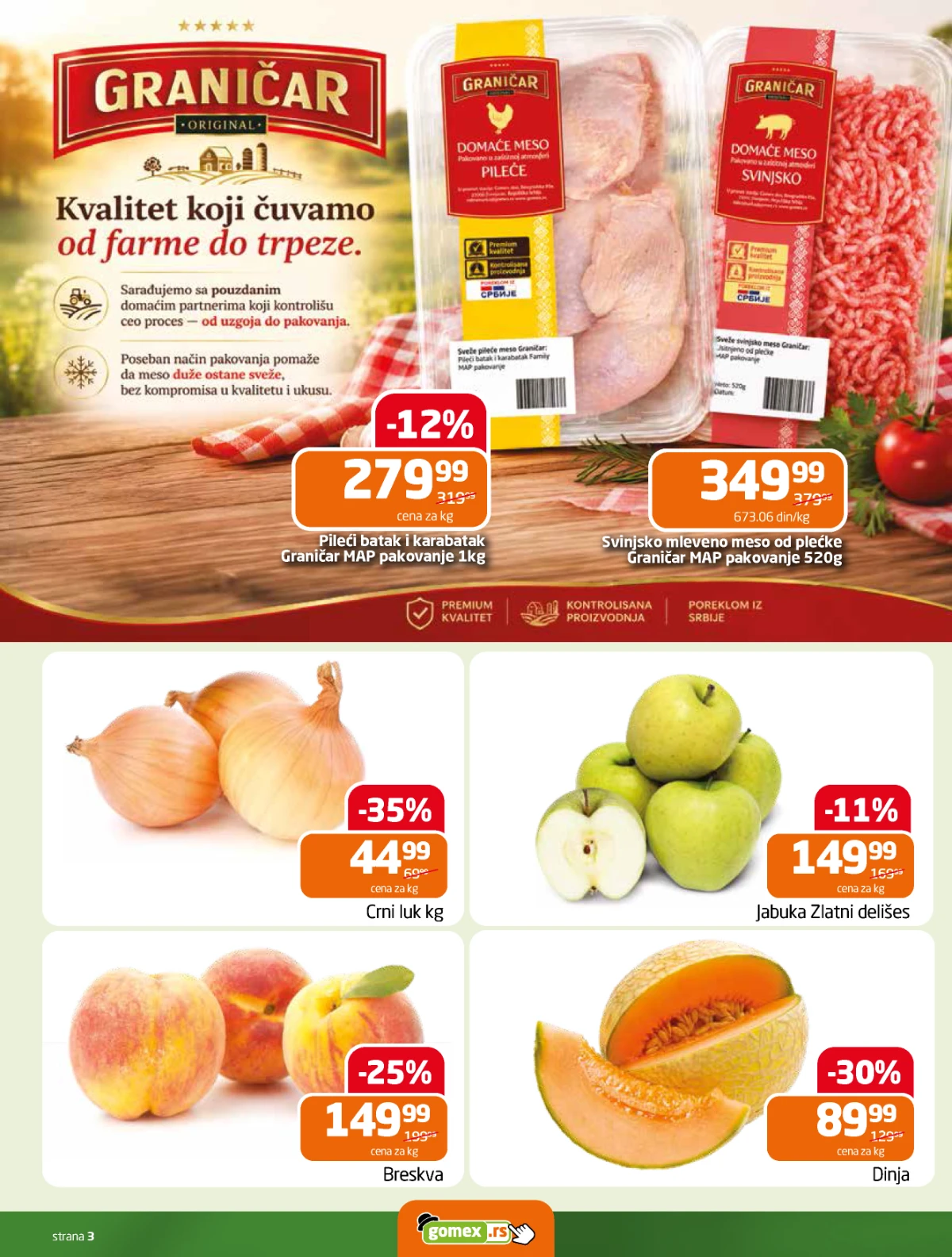 Gomex katalog strana 3 – meso, voće i povrće na akciji