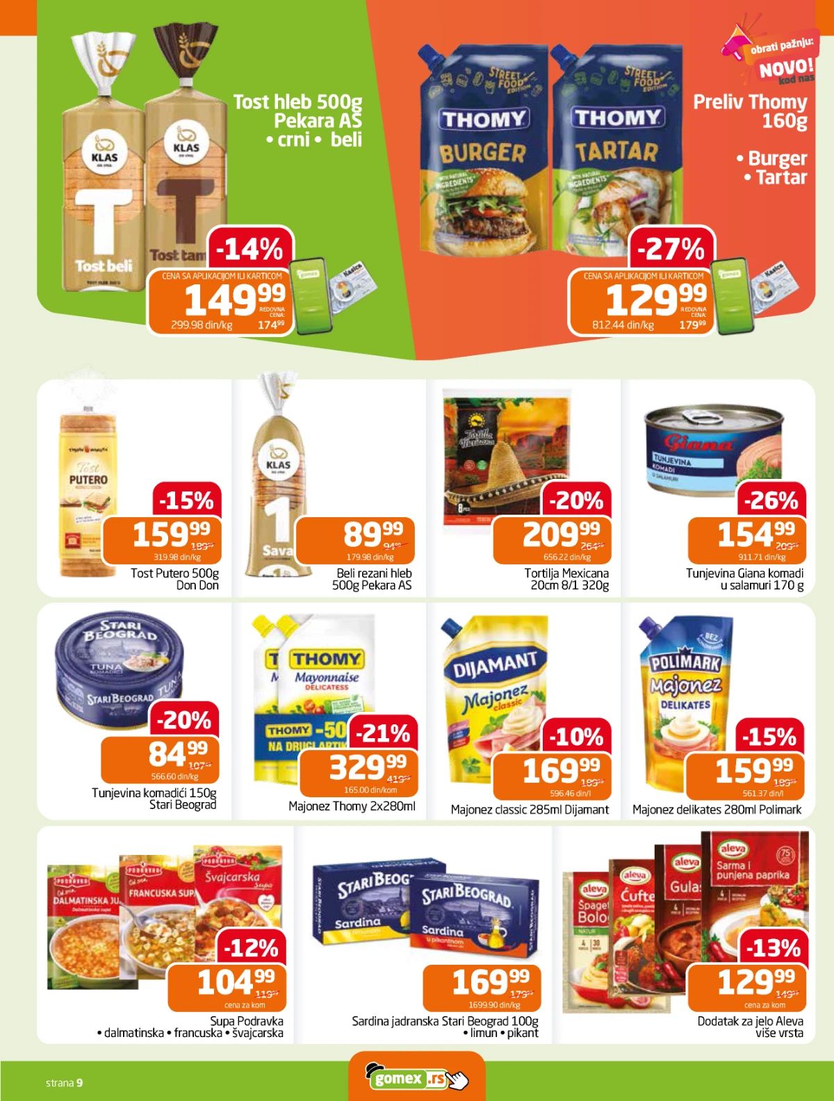Gomex katalog strana 9 – akcijske cene prehrambenih proizvoda